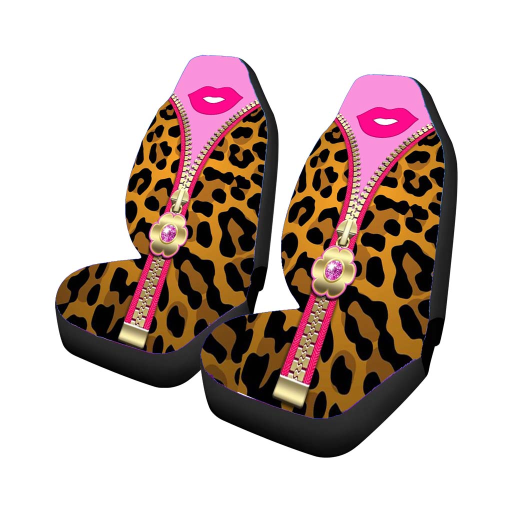Cheetah Zipper Pattern And Lips Pink Rear Car Seat Covers