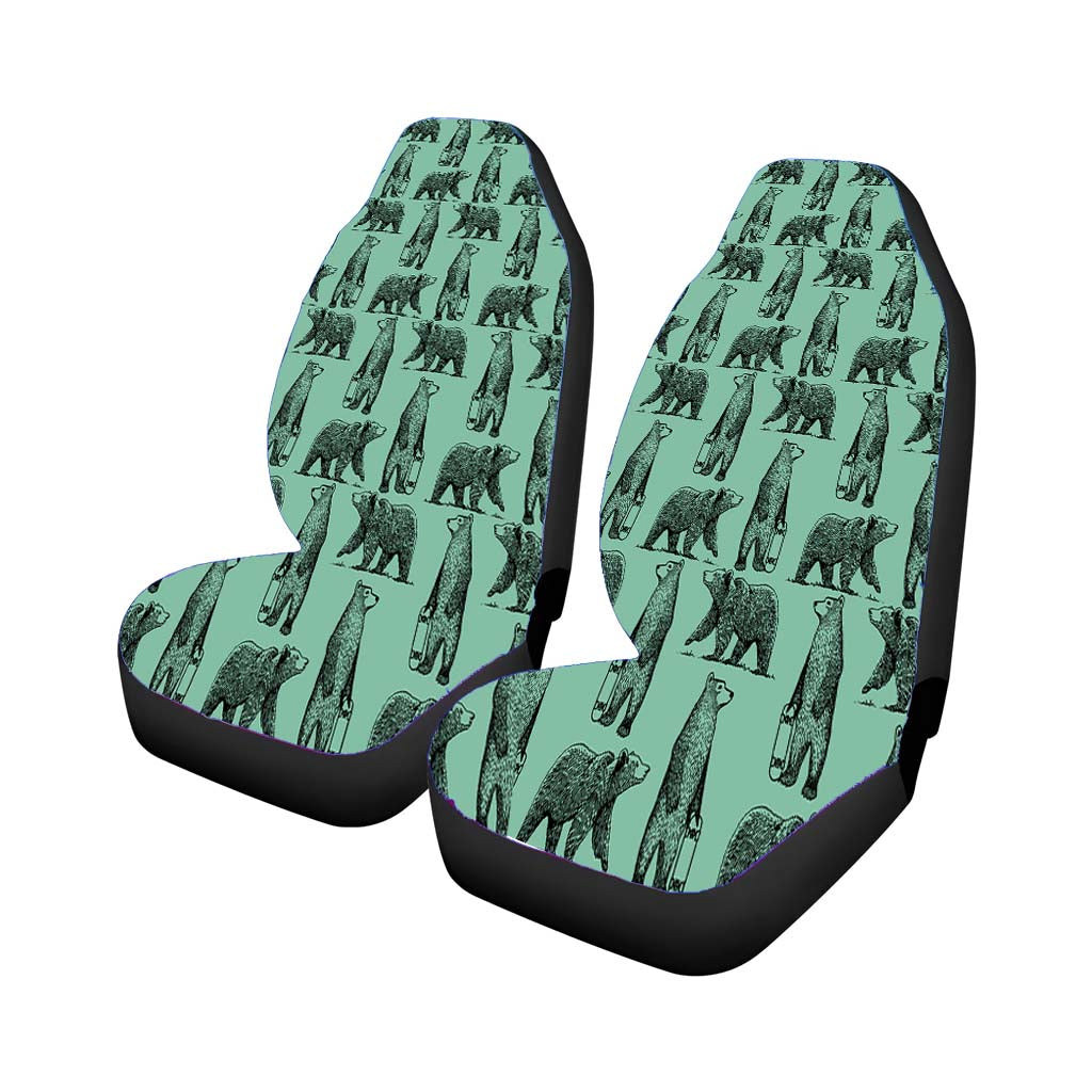 Green Jungle And Black Skate Bear Illustrations Pattern Rear Car Seat Covers
