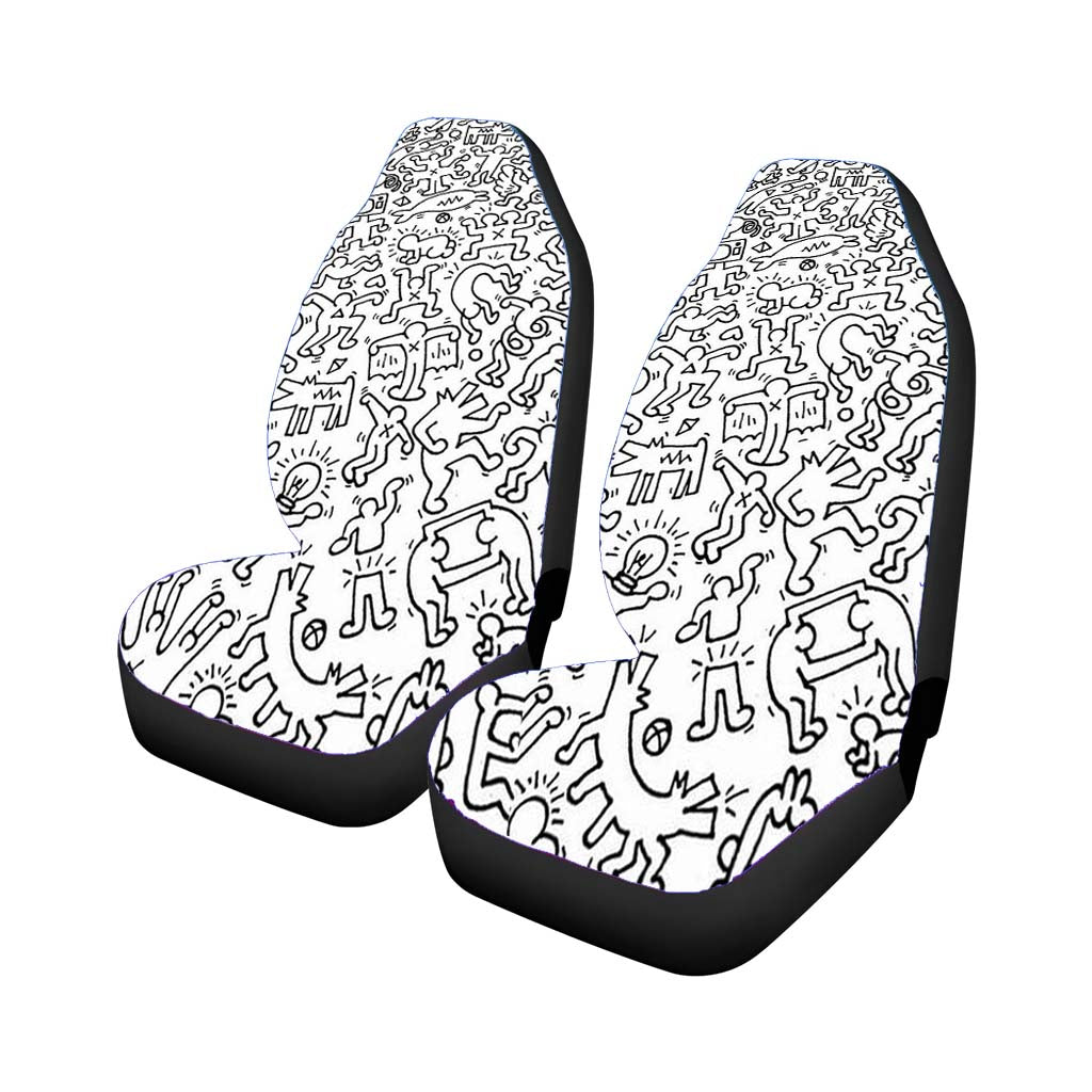 Legend Black White Doodle Keith Haring Pattern Rear Car Seat Covers
