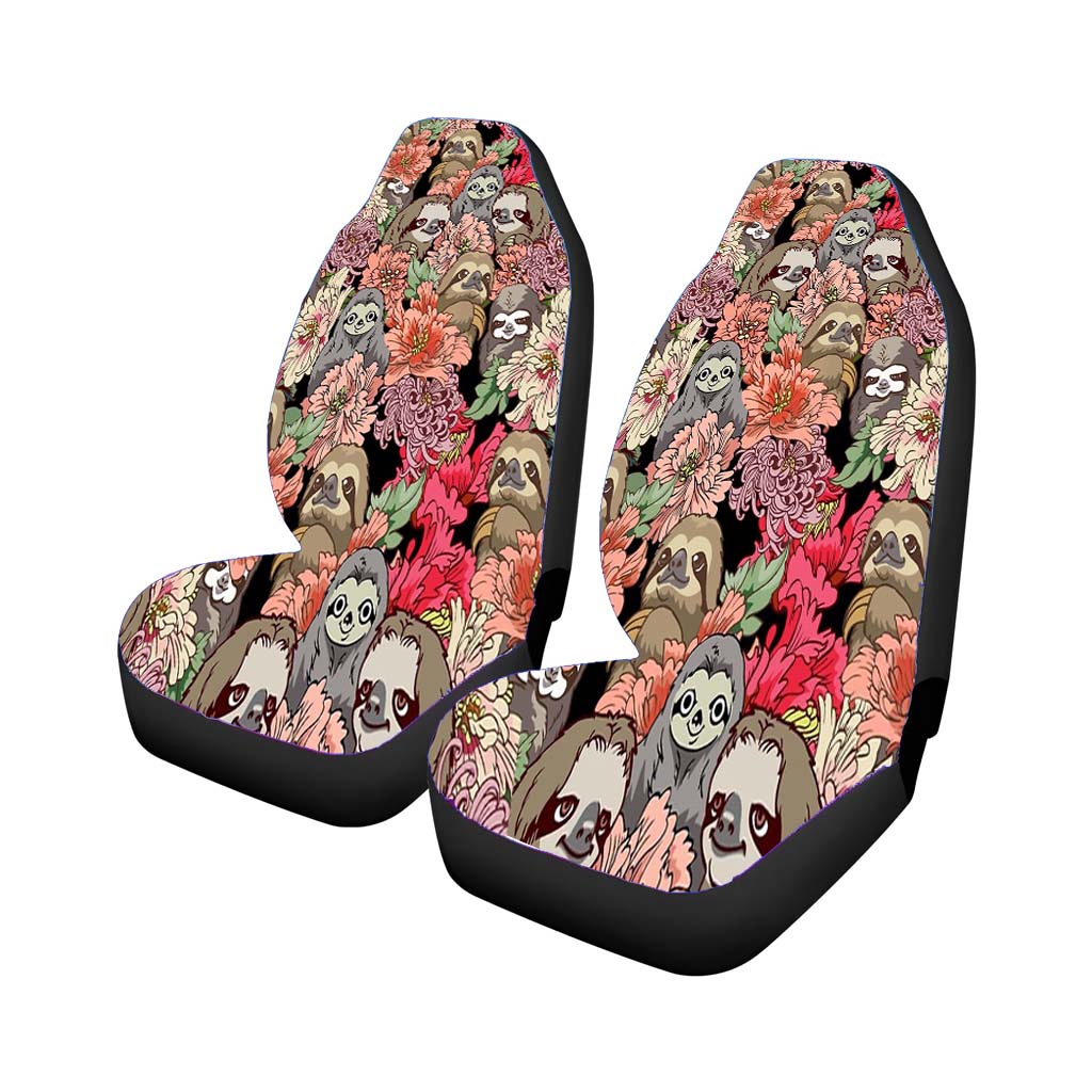 Many Sloths Over Flowers Rear Car Seat Covers