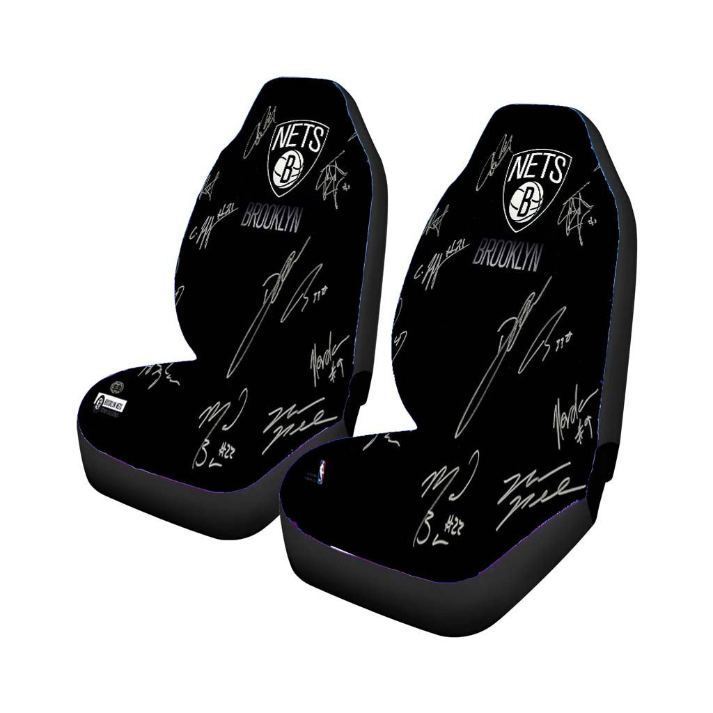 Brooklyn Nets Team Signed Logo Dark Wood Wallpaper Car Seat Covers