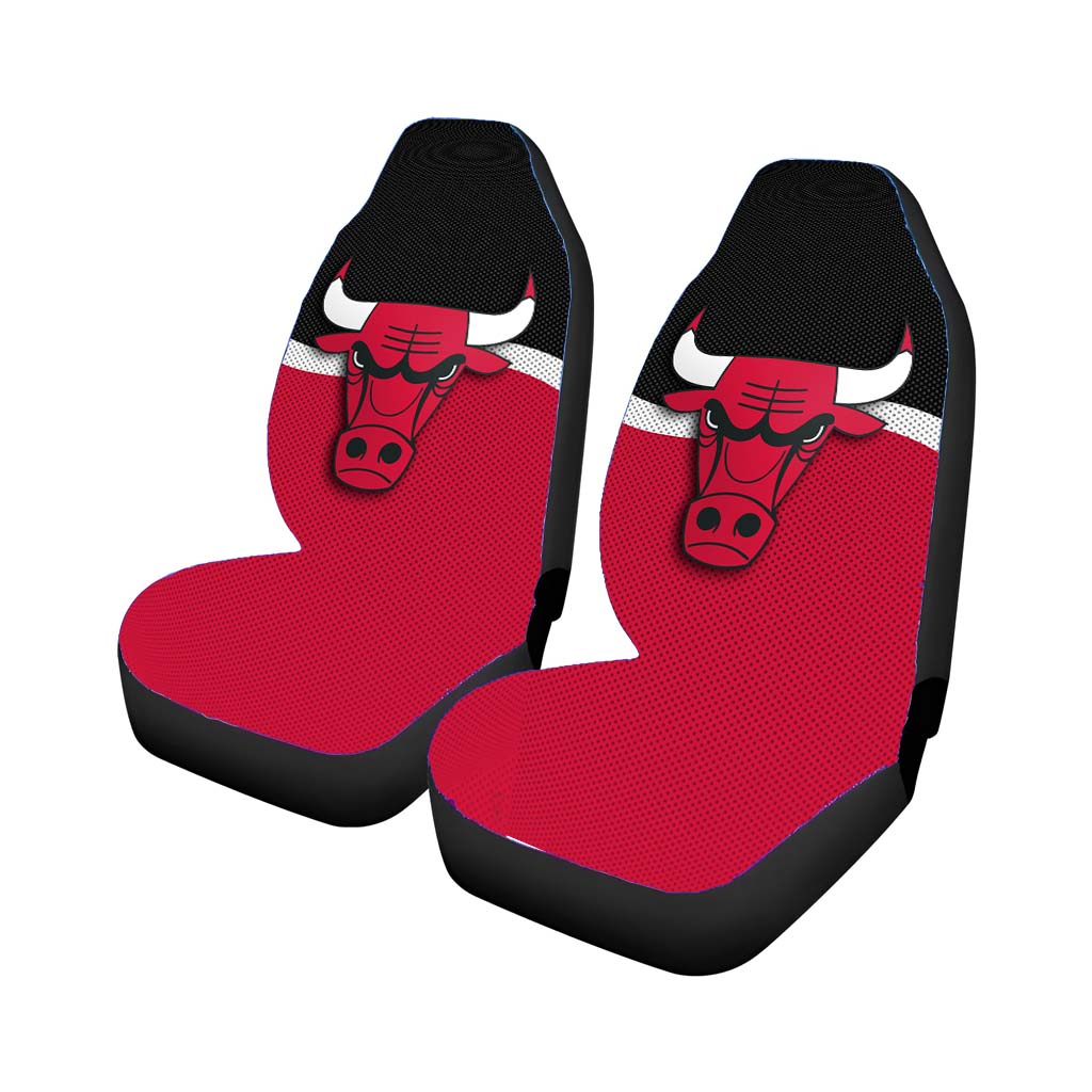 Chicago Bulls Logo Red Black Fiber Texture Wallpaper Rear Car Seat Covers