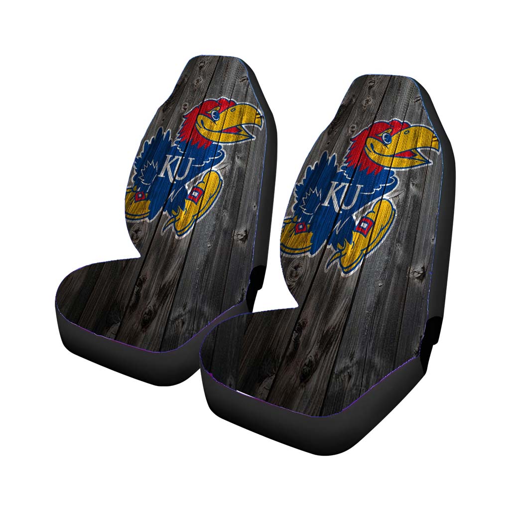 Kansas Jayhawk Dark Wood Logo Car Seat Covers