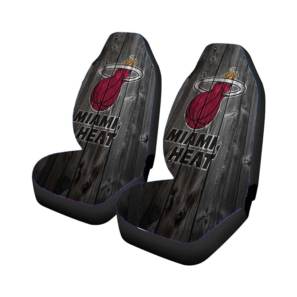 Miami Heat Nba Logo Dark Wood Wallpaper Car Seat Covers