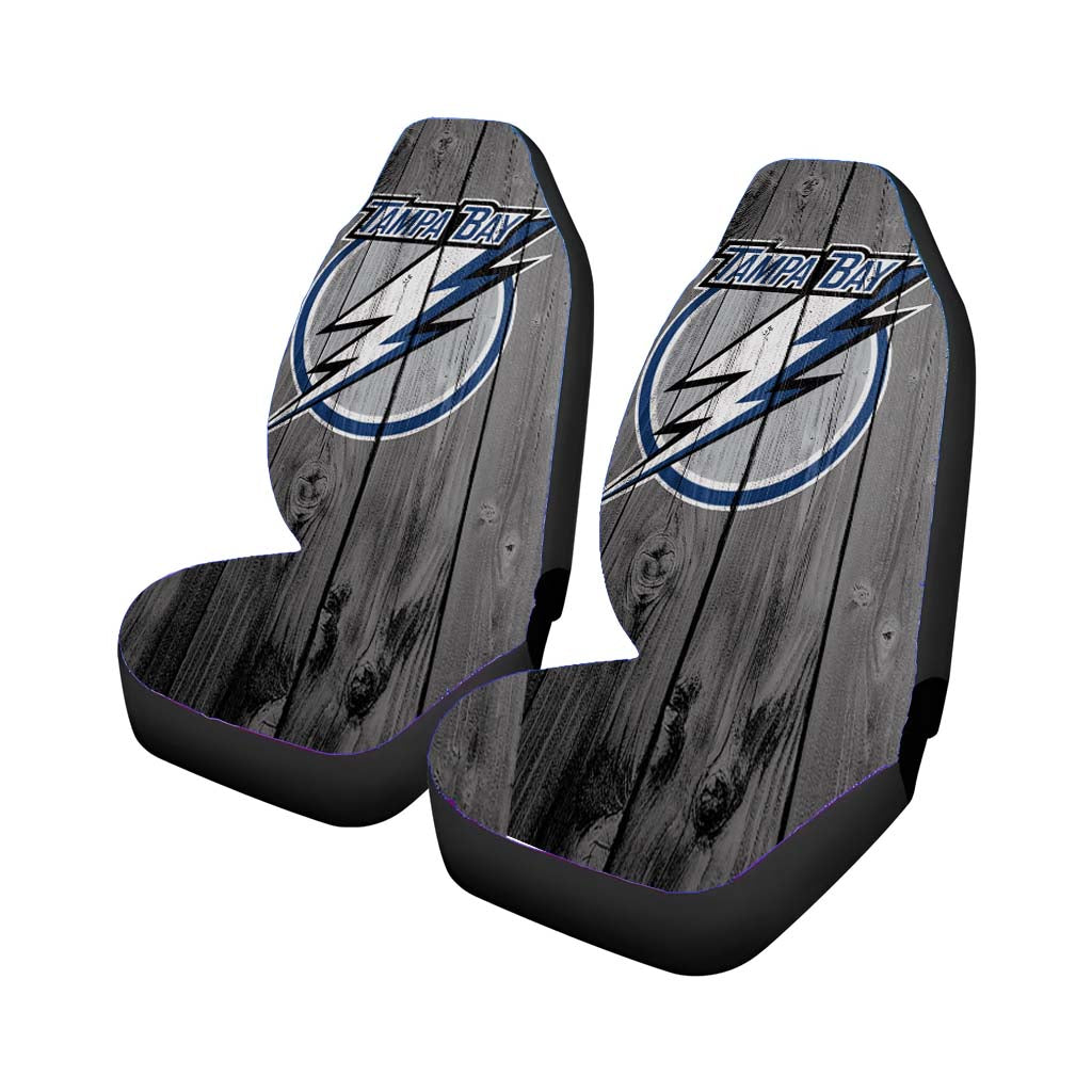 New Tampa Bay Lightning Nhl Logo Dark Wood Wallpaper Rear Car Seat Covers