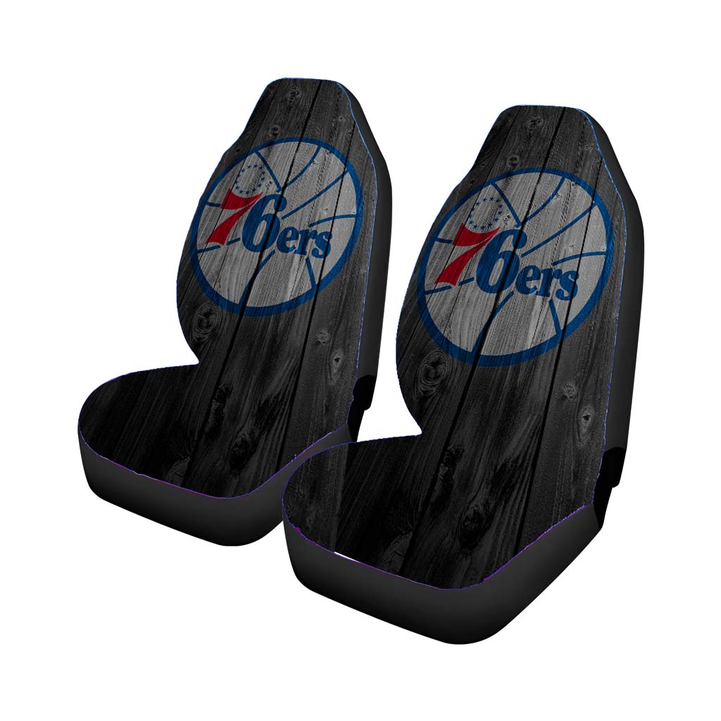 Philadelphia 76Ers Nba Logo Dark Wood Wallpaper Car Seat Covers