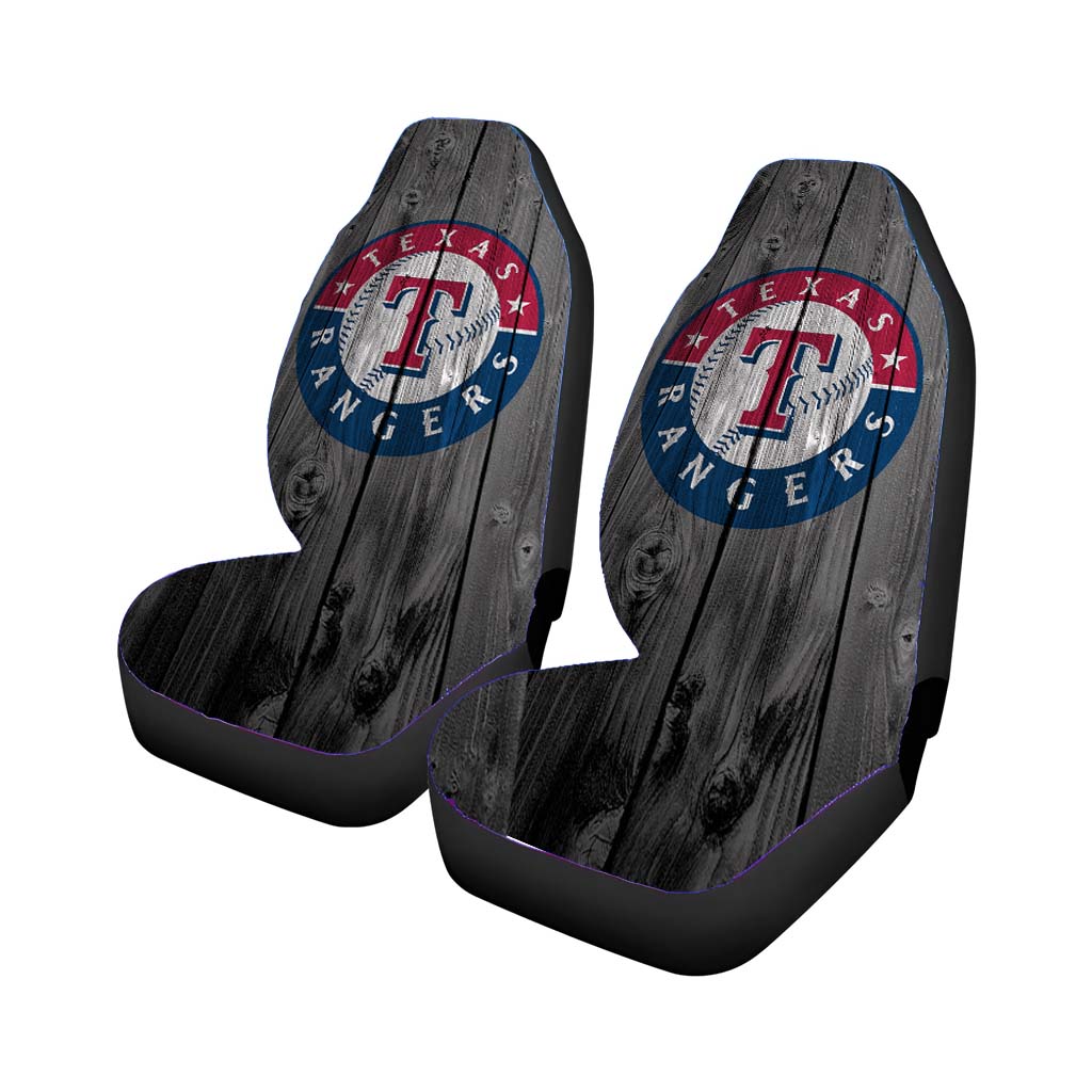 Texas Rangers Mlb Logo Dark Wood Wallpaper Car Seat Cover Waterproof Protection