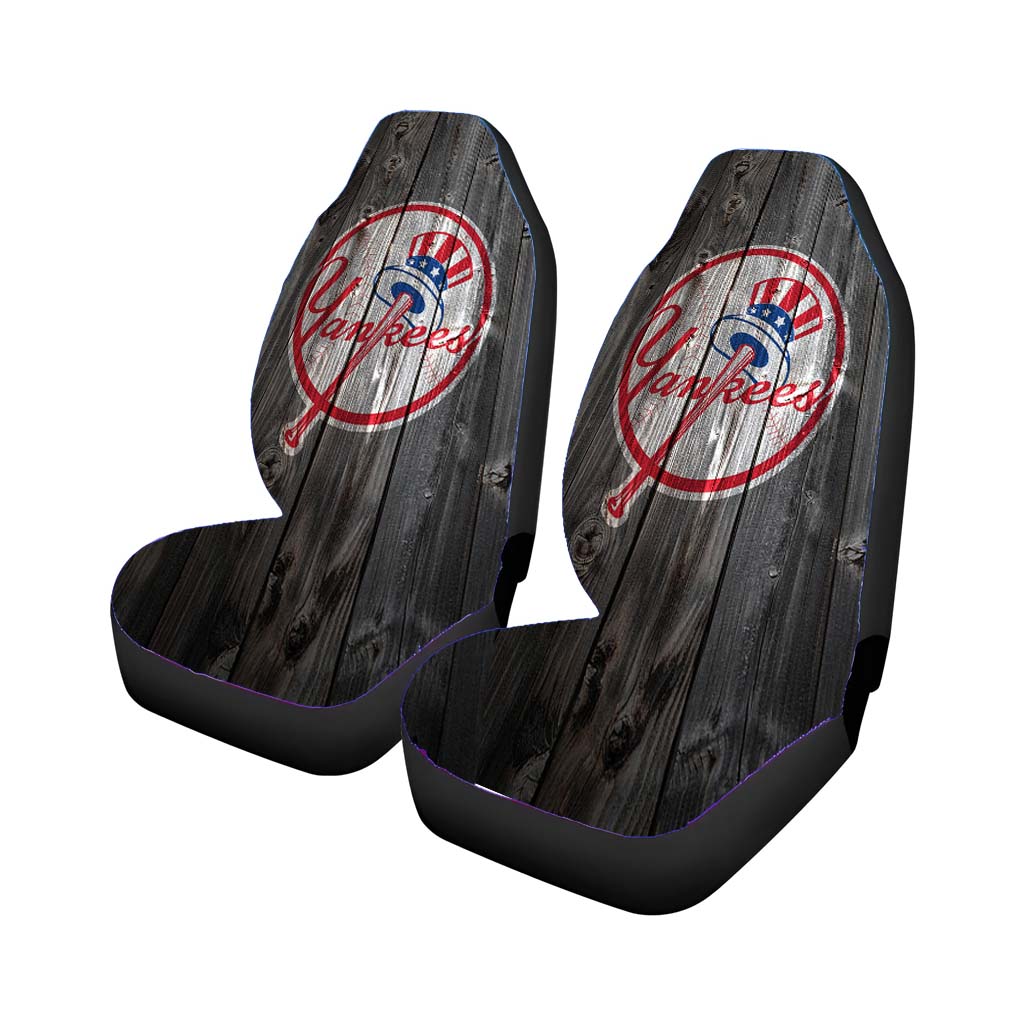 The New York Yankees Mlb Logo Dark Wood Wallpaper Car Seat Cover Waterproof Protection