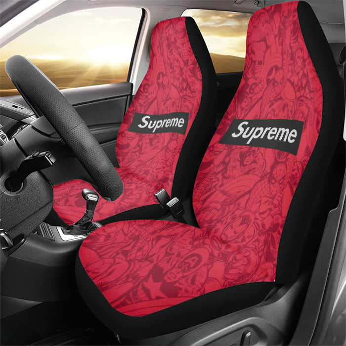 Supreme Red Marvel Superheroes Doodles Rear Car Seat Covers