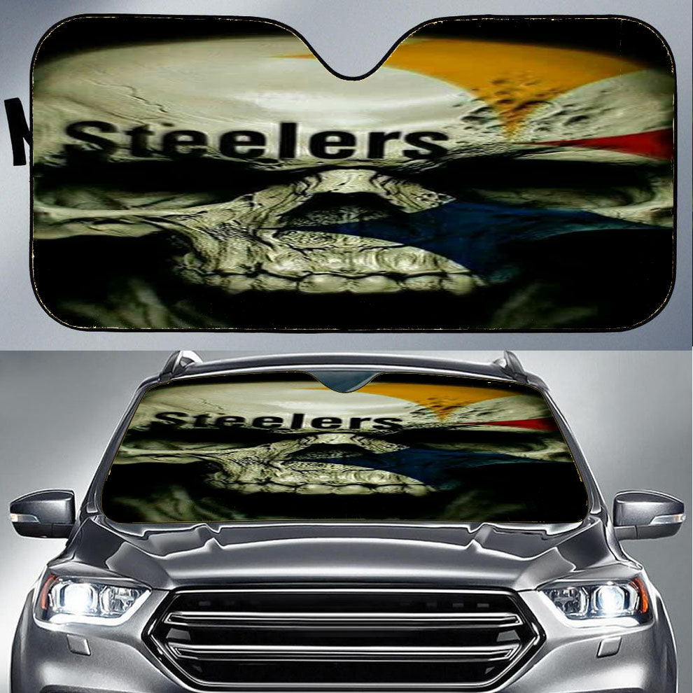 3D Skull Pittsburgh Steelers Car Auto Sun Shade Windshield Cover