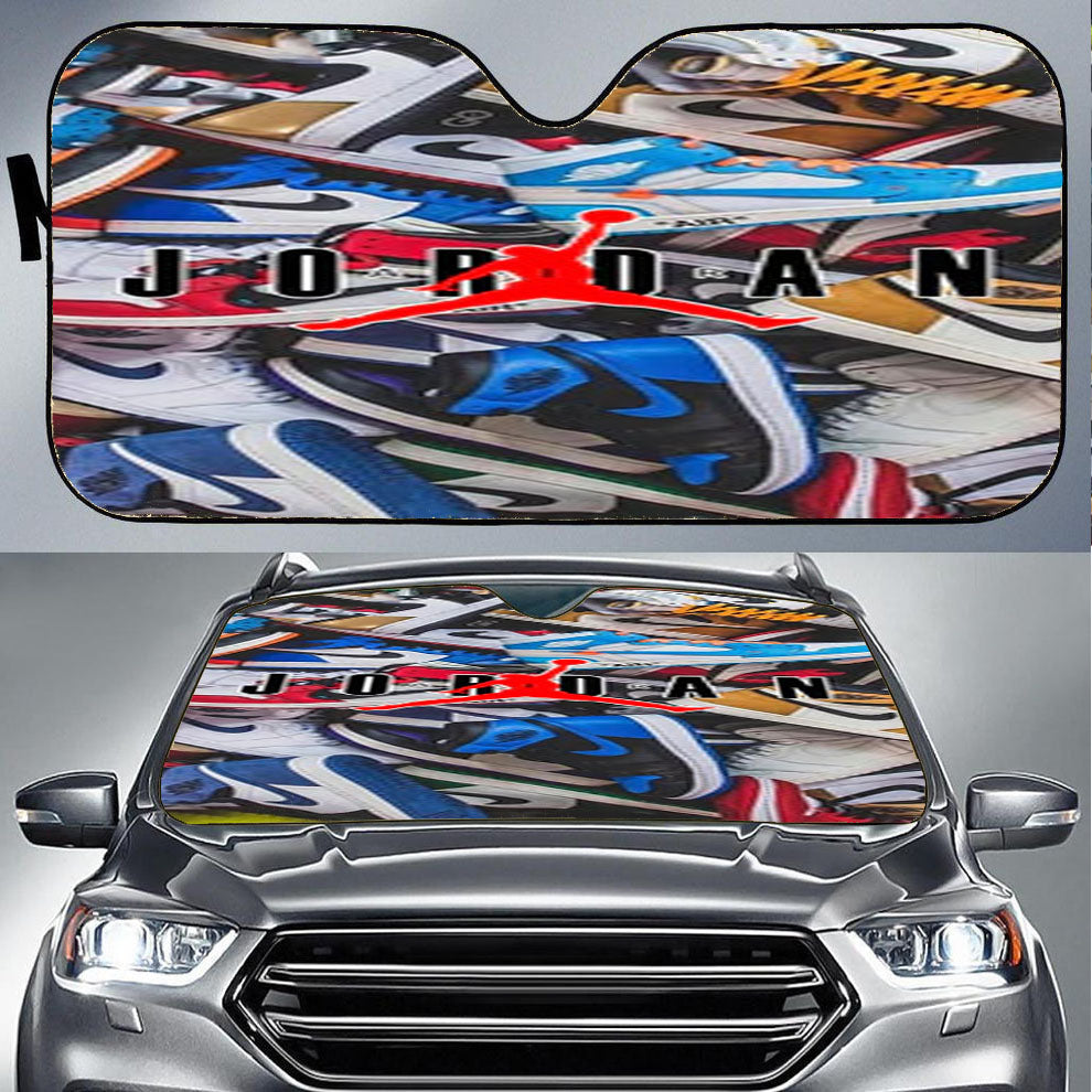 Air Jordan Shoes Pattern Logo Car Auto Sun Shade Windshield Cover