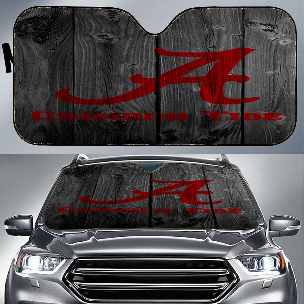 Alabama Crimson Tide Nfl Logo Dark Wood Wallpaper Car Auto Sun Shade Windshield Cover