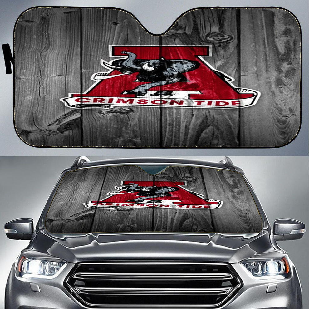 Alabama Crimson Tide University Elephant Logo Dark Wood Wallpaper Car Auto Sun Shade Windshield Cover