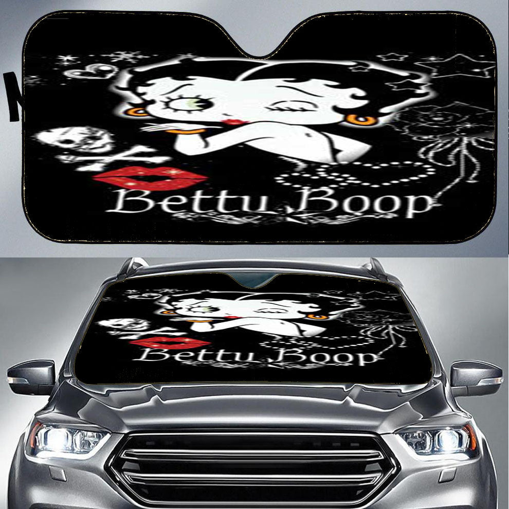 Betty Boop Kiss Blk Bkg Car Auto Sun Shade Windshield Cover