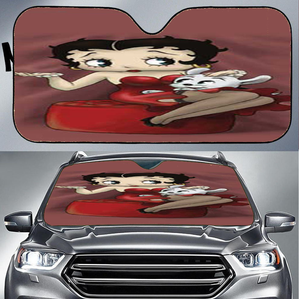 Betty Boop With Dog Small Car Auto Sun Shade Windshield Cover