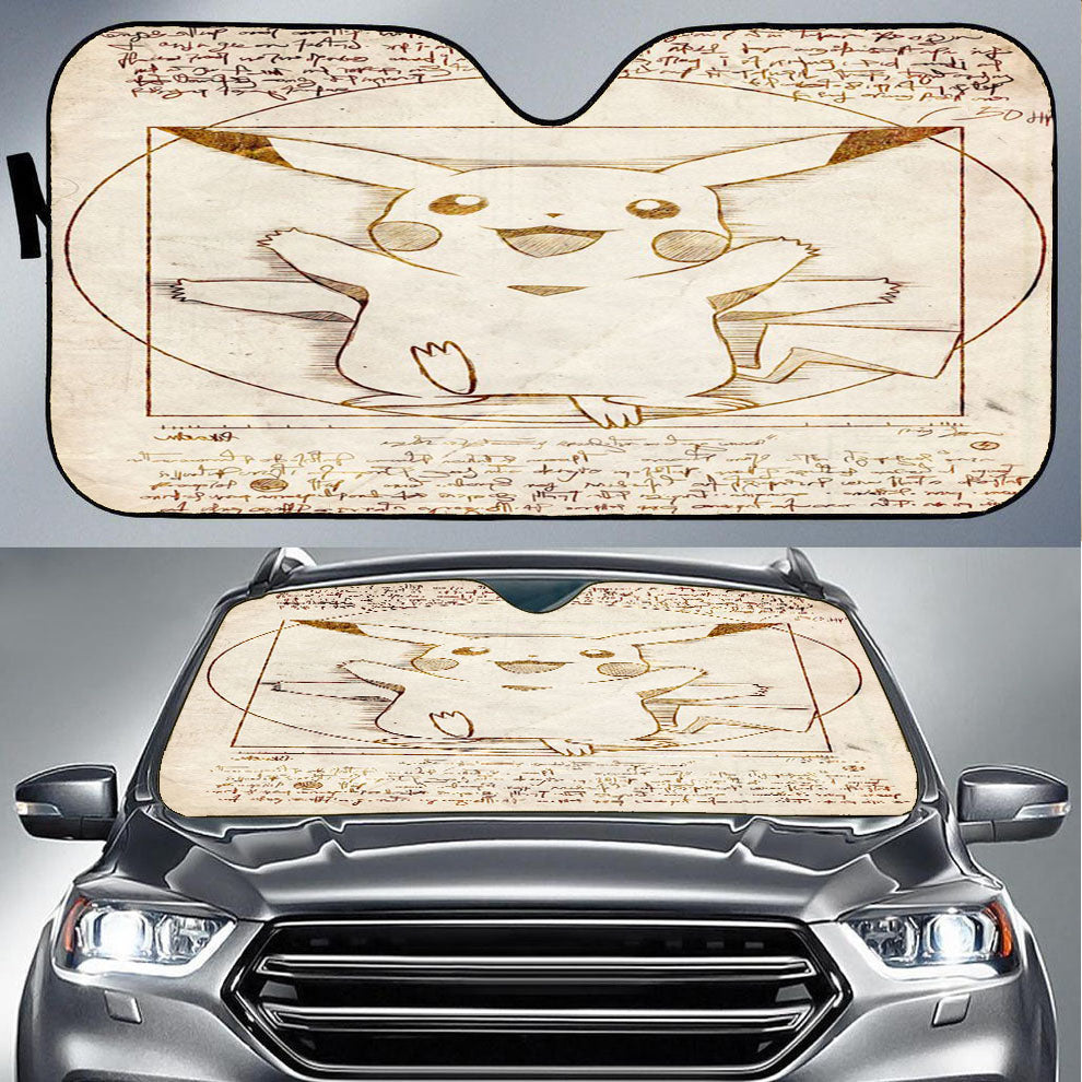 Pikachu Vitruvian Car Auto Sun Shade Windshield Cover