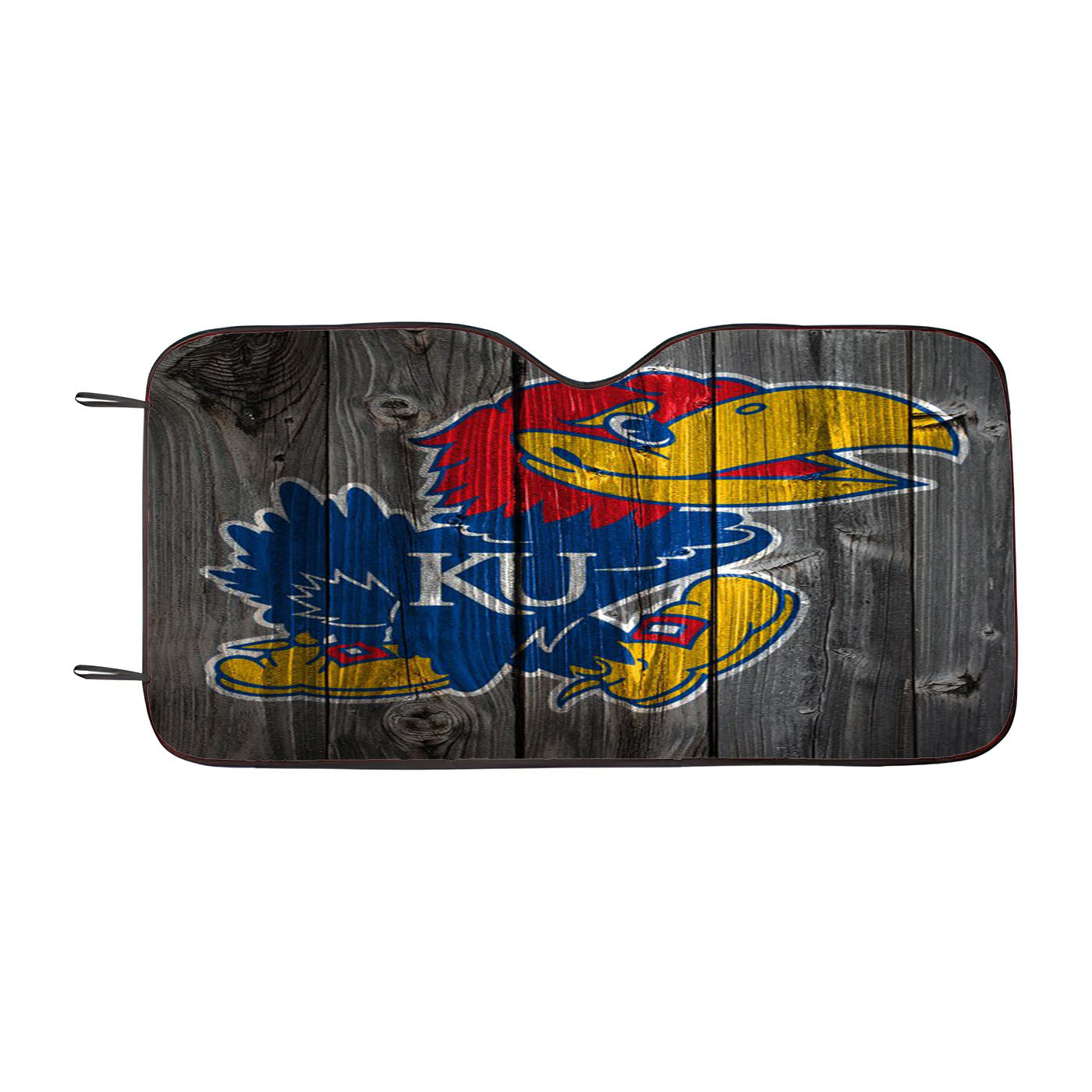 Kansas Jayhawk Dark Wood Logo Car Auto Sun Shade Windshield Cover