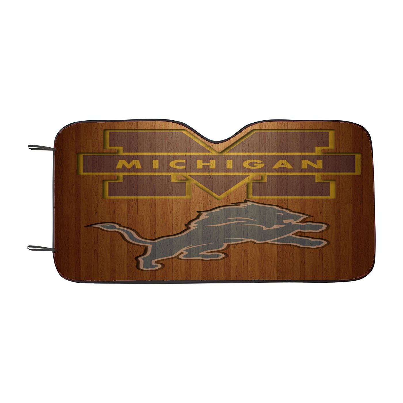 Michigan Lions Logo Wood Wallpaper Car Auto Sun Shade Windshield Cover