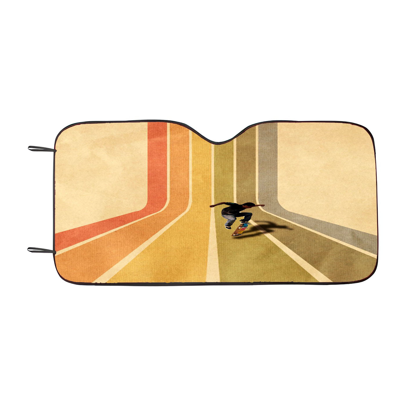 Vintage Skateboard On Colorful Stipe Runway Car Auto Sun Shade Windshield Cover