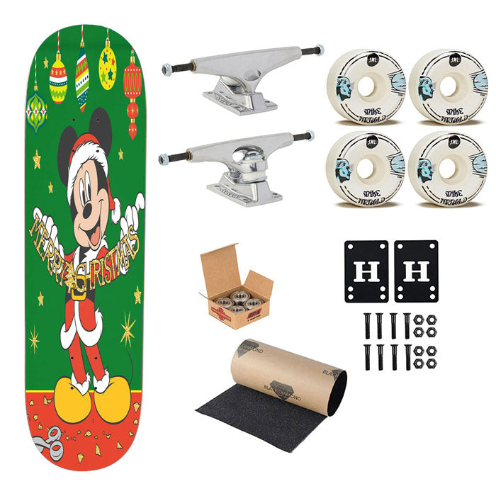 Merry Christmas Cutout Mickey Skateboard Complete Board 8.0" X 31.75"
