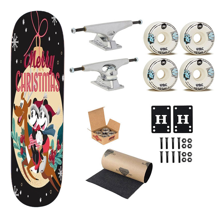Merry Christmas Reindeer Mickey And Minnie Skateboard Complete Board 8.0" X 31.75"