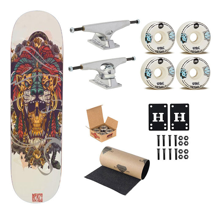 Mexico Tiger Skull Mask Skateboard Complete Board 8.0" X 31.75"