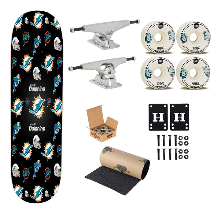 Miami Dolphins Logo Pattern Skateboard Complete Board 8.0" X 31.75"