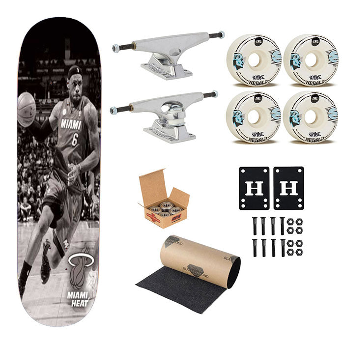 Miami Heat Lebron Running Grey Skateboard Complete Board 8.0" X 31.75"