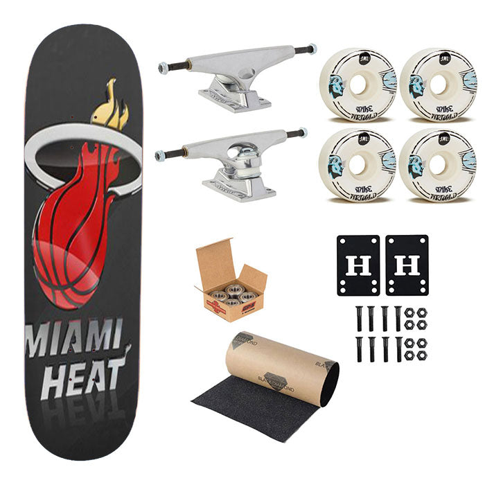 Miami Heat Metal Glossy Logo Skateboard Complete Board 8.0" X 31.75"