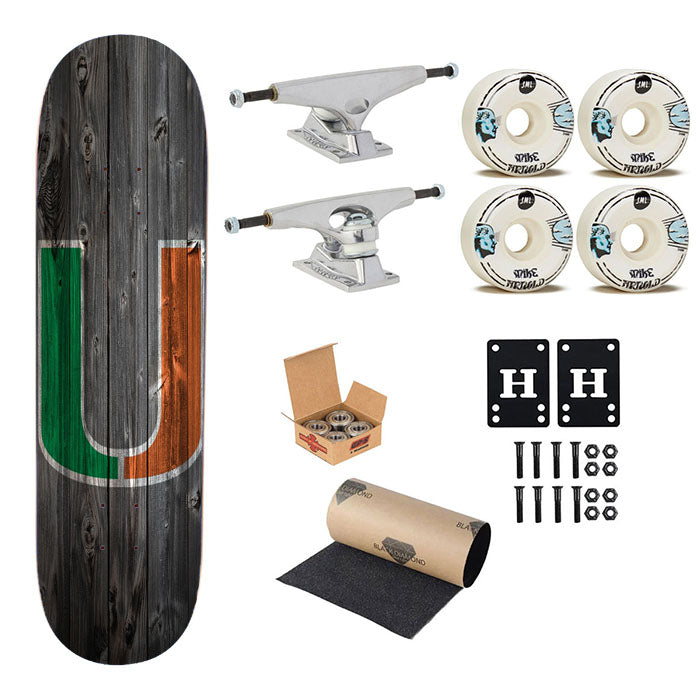 Miami Hurricanes Nfl Logo Dark Wood Wallpaper Skateboard Complete Board 8.0" X 31.75"