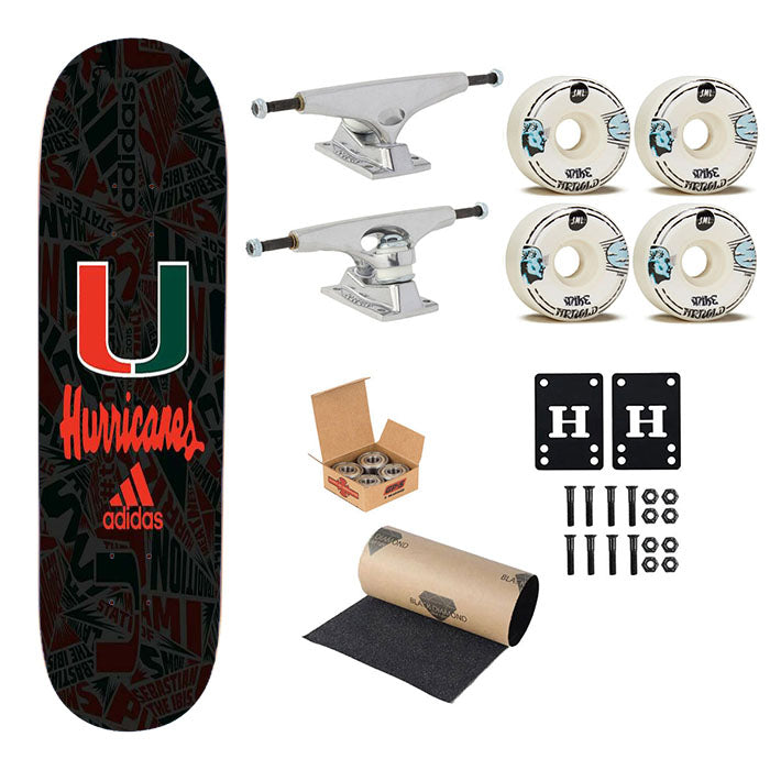 Miami Hurricanes Um Adidas Skateboard Complete Board 8.0" X 31.75"