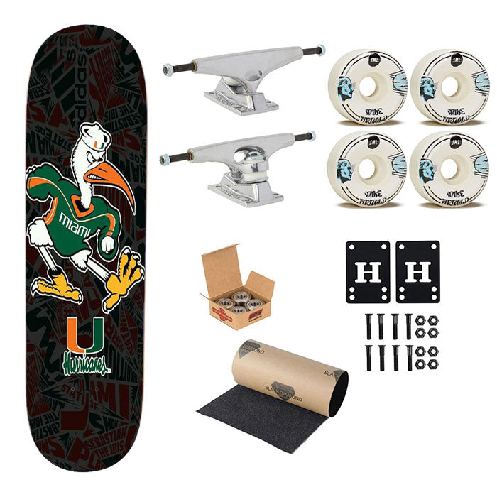 Miami Hurricanes Um Football Skateboard Complete Board 8.0" X 31.75"
