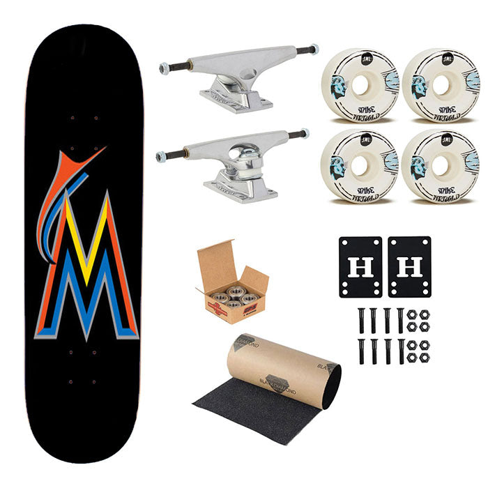 Miami Marlins Baseball Logo Black Skateboard Complete Board 8.0" X 31.75"