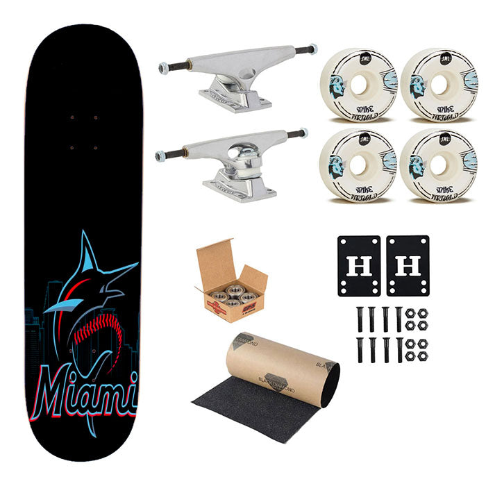 Miami Marlins Baseball Team Emblem Skateboard Complete Board 8.0" X 31.75"