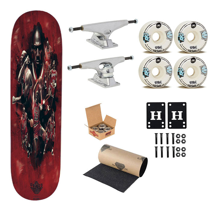 Michael Jordan 23 Red Skateboard Complete Board 8.0" X 31.75"