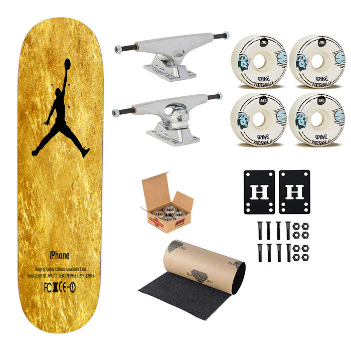 Michael Jordan Golden Gold Pattern Skateboard Complete Board 8.0" X 31.75"