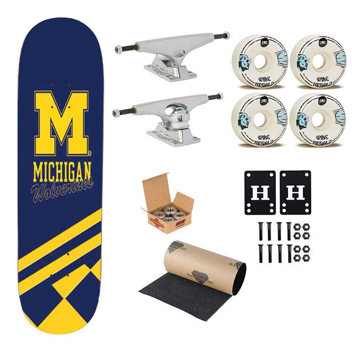 Michigan Wolverines Logo Blue Yellow Skateboard Complete Board 8.0" X 31.75"