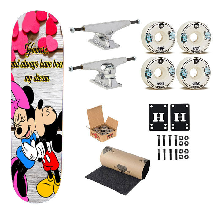 Mickey And Minnie Mouse Kissing Skateboard Complete Board 8.0" X 31.75"