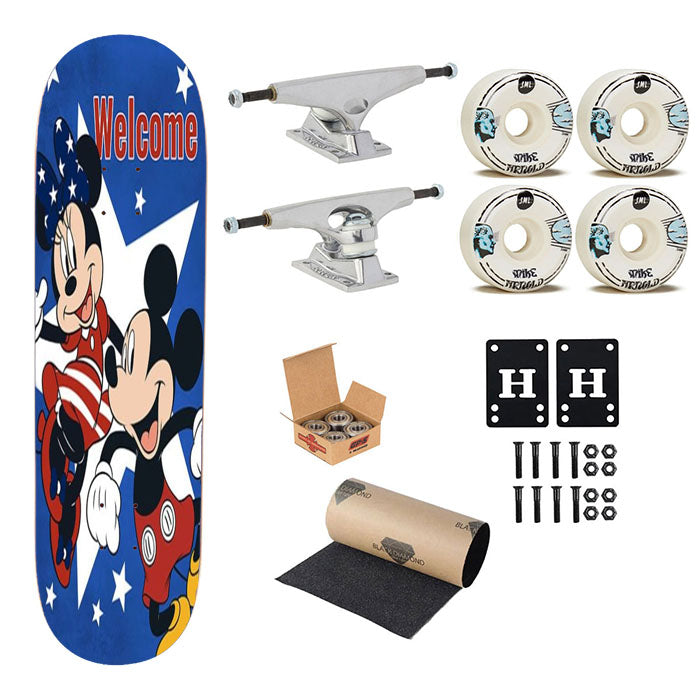 Mickey And Minnie Usa Welcome Skateboard Complete Board 8.0" X 31.75"
