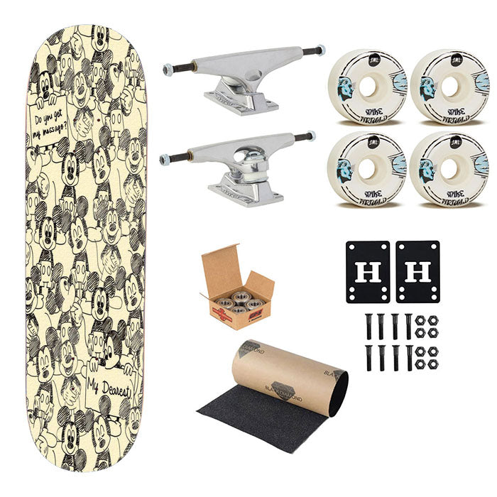 Mickey Mouse Pattern Canvas Silhouette Skateboard Complete Board 8.0" X 31.75"
