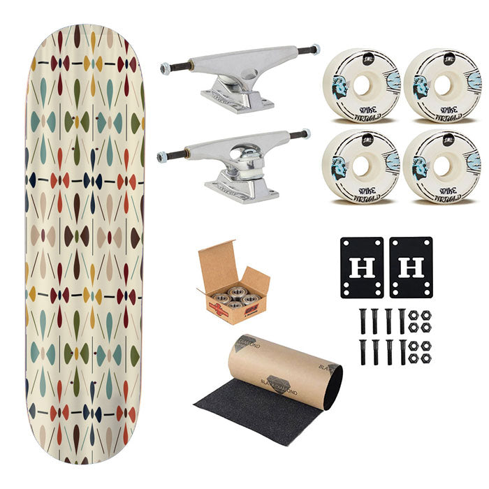 Mid Century Modern Retro Geometric Skateboard Complete Board 8.0" X 31.75"