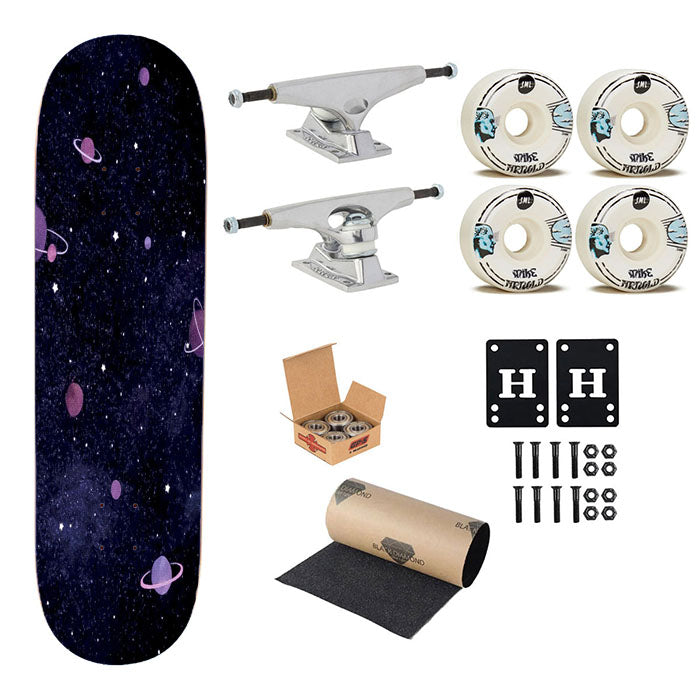 Milky White Galaxy Pattern Skateboard Complete Board 8.0" X 31.75"