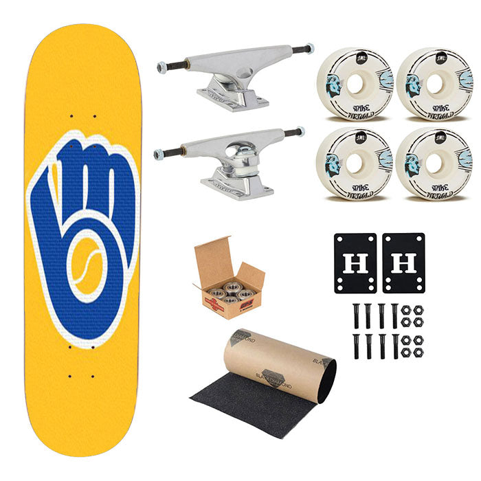 Milwaukee Brewers Yellow Skateboard Complete Board 8.0" X 31.75"