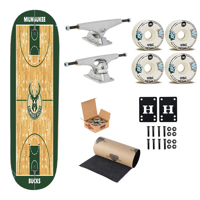 Milwaukee Bucks Basketball Court Skateboard Complete Board 8.0" X 31.75"