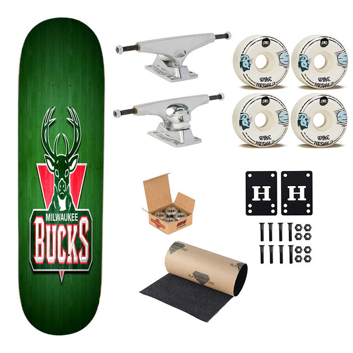 Milwaukee Bucks Hardwood Skateboard Complete Board 8.0" X 31.75"
