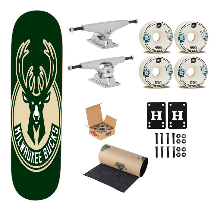 Milwaukee Bucks Logo Skateboard Complete Board 8.0" X 31.75"
