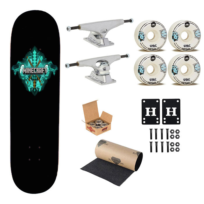 Minecraft Diamond Tools Skateboard Complete Board 8.0" X 31.75"