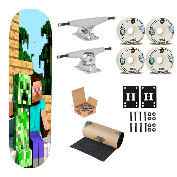 Minecraft Steve Creeper Skateboard Complete Board 8.0" X 31.75"