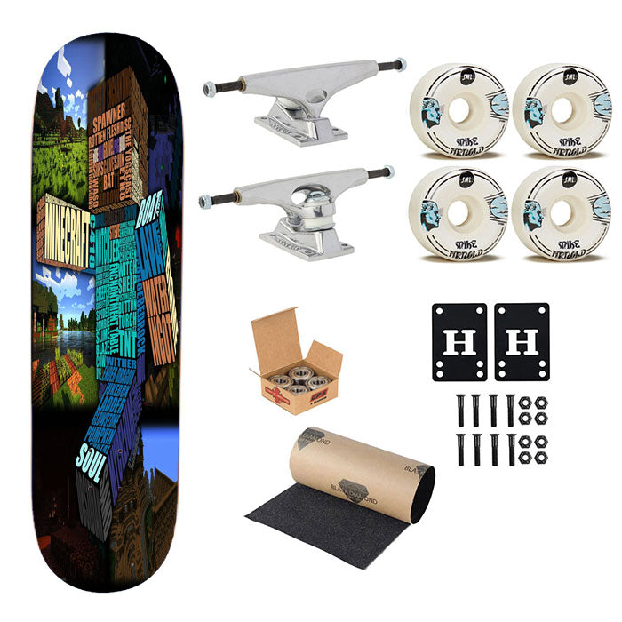 Minecraft Steve Typograpghy Skateboard Complete Board 8.0" X 31.75"