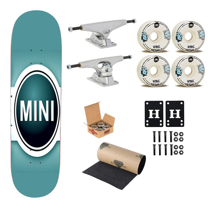 Mini Cooper Blue Logo Skateboard Complete Board 8.0" X 31.75"